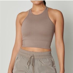 Abercrombie YPB Ribbed High Neck Racerback Crop Tank – Tan XS